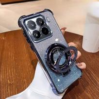 Prabangus blizgučių magnetinis laikiklis telefono dėklas Xiaomi 15T 14T 13T Pro stovas Apsauginis apvalkalas Smūgiams atsparus buferis Minkštas silikoninis dangtelis For Xiaomi 15T