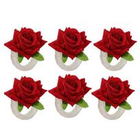 6Pcs Artificial Rose Napkin Rings Fabric Flower Napkin Holders Rustic Napkin Rings for Weddings Anniversaries Dining Table Decor raudona