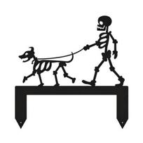 Skeleton Dog Garden Stake, Black Skeleton Walking Dog Metal Decoration, Funny Halloween Yard Art Stake for Outdoor Lawn Decoration juoda