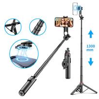 CYKE Magnetic Phone Selfie Stick With Remote Control Double Cold Boot 51.2  Tripod Compatible Camera Fill Light Microphone  C20 juoda