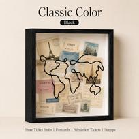 MDF Wood Ticket Stub Shadow Box Frame World Map Hollow Design Travel Ticket Memory Display Photo Frame Home Wall Decor (Black,20*20cm) juoda