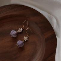 Purple Floral Glass Liuli 14K Plated Wind Chime Drop Earrings For Women auksas
