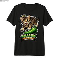 Jalapeno Jumping Cat Funny Spicy Cat Tshirt For Men Women 100 Cotton T Shirts Short Sleeve Tops 04102 S