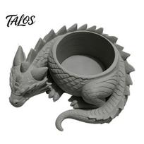 Talos 3D spausdintas gulintis drakonas vazonas mažoms žaliosioms gėlėms, dekoratyvus sukulentų vazono ornamentas, tamsaus stiliaus figūrėlė namų biuro stalviršiui balta