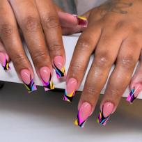 24pcs Square Press-On Nails With Abstract Wavy Line Geometric Women Medium Length Reusable Nail Art Tips Floral TM-01-16 Icy Gel Strip