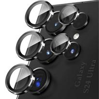 Fotoaparato objektyvo apsauga, skirta Samsung Galaxy S24 Ultra S23 fe S22 Plus A15 A25 A35 A55 A14 A24 A34 A54 aliuminio lydinio žiedas grūdinto stiklo objektyvas, atsparus smūgiams Samsung S24 juoda