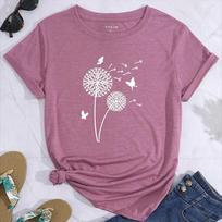 Women's new dandelion pattern round neck printed loose women's top Y2K style T-shirt casual breathable fresh short sleeves S