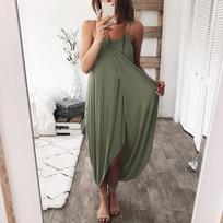 Women's Summer Loose Casual Irregular Solid Color Sling Hip Long Dress S