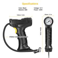 120W automobilio oro siurblys, rankinis oro kompresorius, nešiojamas padangų pripūtiklis su manometru ir LED lempute, skirtas automobiliui, motociklui juoda