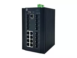 LevelOne IGU-2072 20 prievadų L2+ valdomas pramoninis jungiklis, 8 x 1GbE RJ45, 8 x 1GbE SFP, 4 x 1/2.5GbE SFP, DIN bėgelis, -40°C iki 80°C