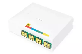 DIGITUS FTTH dėžutė su 4x SC (APC) SX adapteriu, paviršiniam montavimui ir DIN bėgeliui