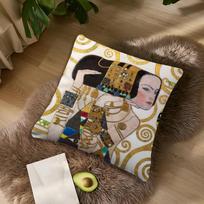 Art Gustav Klimt The Kiss Cushion Cover For Bedroom Car Coffee Shop Room Soft And Living Room Sofa Decorative Pillow Cover Case Peach skin 18*18(CM)-1Pcs white