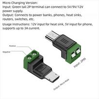 Type C/Micro To 2Pin Adapter 5V Solderless Green Terminal OTG power supply Adapter USB Quick Connector For Mobile Phone Computer