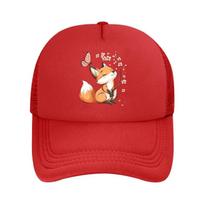 Little Fox Admiring Flowers Mesh Baseball Cap Casual Hat Outdoor  For Womens Unisex FeUnisex One Size