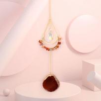 Natural Agate Slice Sun Moon Catcher Wind Chime Colorful Crystal Chip Pendant Decor (as the picture,Standard)