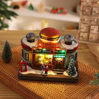 Christmas Light-Up Music Box Decor - Resin Santa Gift Box, USB/Battery, Kitchen/Café Display, Xmas Gift (Burger/Fries/Ice Cream) 9.21 inches H