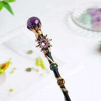 Halloween Prop Crystal Magic Wand Crystal Ball Magic Scepter Handcrafted Fairy Stick  Women Girls Round purple