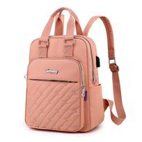 Quilted Backpack with Usb Charging Port – 13.3-Inch Laptop Bag for Women, Water-Resistant & Multi-Pocket Design – 7 Colors Available rožinė