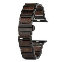Rankų darbo medinė laikrodžio apyrankė Madinga medžio ir plieno riešo laikrodžio apyrankė Apple Watch Elegantiški mediniai apyrankės juoda