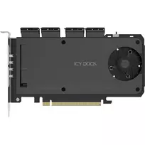 „Icy Dock MB204MP-1B“ – mobilaus stovo adapterio kortelė, 4 × M.2 NVMe SSD karštojo keitimo dėklas
