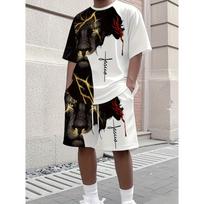 Men's suit Tiger-lion Print Street Casual Sports Children's Set with Short Sleeves and Shorts S