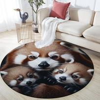Black Red Panda pattern round rug,Carpet Rug for Living Room Bedroom Sofa Playroom Decor,Non-slip Floor Mat,Holiday Gifts and Birthday Gifts 80cmx80cm