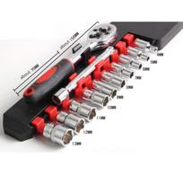Versatile Wrench Socket Set for Car, Boat, Motorcycle, and Bicycle Repair with Ratchet Handle and Organized Storage Case 1 Set  raudona