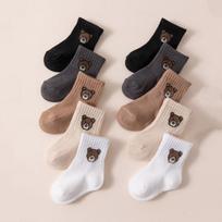 5 Pairs Cartoon Bear Pattern Baby Socks Toddler Soft Comfortable Breathable Cotton Socks Spring Autumn Kids Mid-calf Footwear
