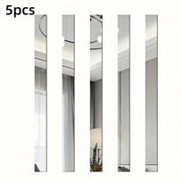 5 VNT 1m x 2cm Veidrodinė Juostelė Sienos Lipdukas Akrilinis Lipnus Juosmens Linija Svetainei TV Fonui Gražus Dekoratyvinis Siūlas S (Silver,5pcs) sidabras