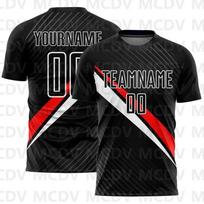 Individualus Raudonas Juodas-Baltas Išlenktų Linijų Sublimacinis Futbolo Uniformos Džersis Asmeninis Komandos pavadinimas ir Jūsų vardas numeris T-shirts S