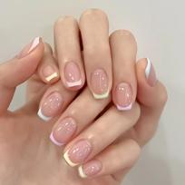 24PCS French Nude Short Press on Nails Manicure Tool Wearable Full Cover Nails Tips Acrylic Nail Tips Wearable False Nails