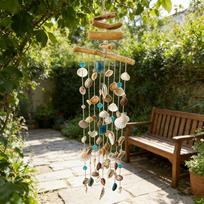 Seashell Wind Chimes: Ocean-themed Decorations, Adorned with Glass Beads, Suitable for Indoor and Outdoor Hanging (as the picture,L)