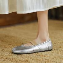 Krazing Pot Sheepskin Spring Summer Size 41 Thick Low Heels Strange Style Women Silver Color Slip on Flats 35 sidabras