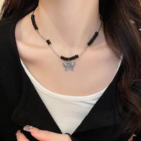 Maillard coffee round sun flower tiger's eye stone necklace trendy retro collarbone chain light luxury necklace women