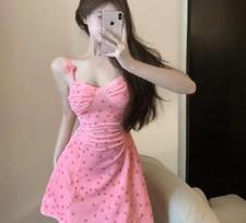 Sweet girl suspender sexy pure desire peach love print summer silky barbie nightdress loungewear women One size fits all