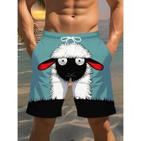 Men's 3D Sheep Goat Lamb Print Beach Shorts - Lightweight Polyester Drawstring Swim Shorts S