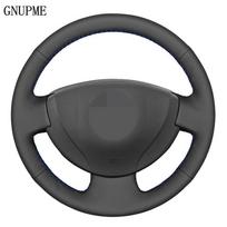 Juodas dirbtinės odos automobilio vairo užvalkalas Renault Logan 1 Sandero Symbol Clio Twingo Lada Largus Nissan Almera G15 White Thread gray