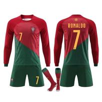 Vaikų sporto apranga Portugalija Ronaldo Ilgomis rankovėmis futbolo marškinėliai Raudoni treniruočių rungtynių drabužiai 120-130 cm raudona