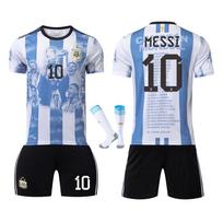 Vaikų Argentinos Messi futbolo marškinėlių rinkinys - Jaunimo futbolo uniformos komplektas, Kvėpuojantis greitai džiūstantis audinys, Vaikų treniruočių ir varžybų apranga 120-130 CM