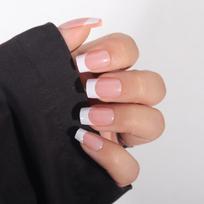 24pcs French Tip Press-On Nails Square Shape Reusable Acrylic Nail Tips Glue Or Jelly Adhesive Minimalist Style Adhesive Type