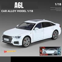 1/18 Scale A6L Toy Car Model Diecast Alloy Metal Vehicle Miniature Pull Back Sound Light Collection Gift for Boy Children Kid balta