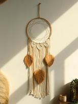 Makramė svajonių gaudyklė Bohemiškas lapo formos sieninis kabinamas elementas Nordic dekoras Boho Rankų darbo gobeleno ornamentai namų svetainės dekoravimui beige