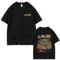 Rock Band Gorillaz The Mountain Tour Graphic Tshirt Men Fashion Casual Cotton T Shirts Male Vintage Soft Cotton Tshirt L black