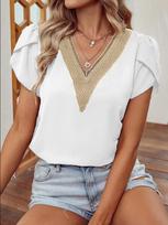 Wish summer new V-neck petal sleeves short sleeves solid color top women S balta