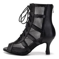 Mergaitės Ponios Seksualūs Lotynų šokio Batai su Raišteliais Jazz Šokio Batai Kvėpuojantis Tinklelis Aukštas Viršus Šokio Batai Aukšti Kulniukai 7.5CM 35（22.5cm） juoda