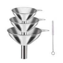 Sizes Stainless Steel Kitchen Funnels Ergonomic Handle Set with Clamp Ring Dishwasher Safe Bottles Spices S 4pcs