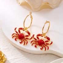 Crab Lobster Earrings Bohemian Beach Vacation Style Jewelry Women's Fashion Gift Daily Accessory beige