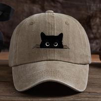 Cute cat print adjustable baseball cap for men and women, casual wear for outdoor travel, sun shading duckbill cap chaki