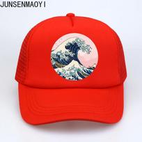 Retro Wave Japan Anime Unisex Trucker hat Vaporwave Kanagawa Baseball cap Women Summer Mesh Trucker hat Parentchild Sun Hat kid 52to55cm Head red