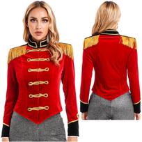Women Circus Ringmaster Costume Showman Majorette Tassel Tailcoat Jacket Halloween Carnival Lion Tamer Cosplay Costumes S raudona